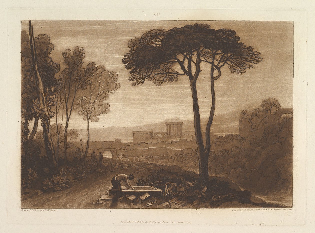 Kohtaus Campagna Liber Studiorumissa, osa VIII, levy 38, 1. helmikuuta 1812 tekijältä Joseph Mallord William Turner