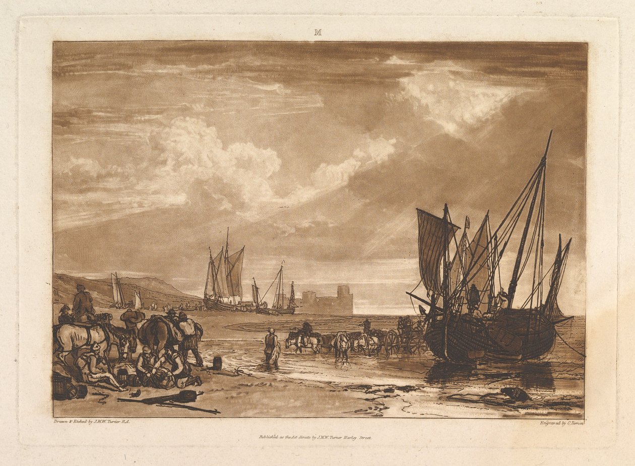 Kohtaus Ranskan rannikolla Liber Studiorum, osa I, levy 4, 11. kesäkuuta 1807. tekijältä Joseph Mallord William Turner