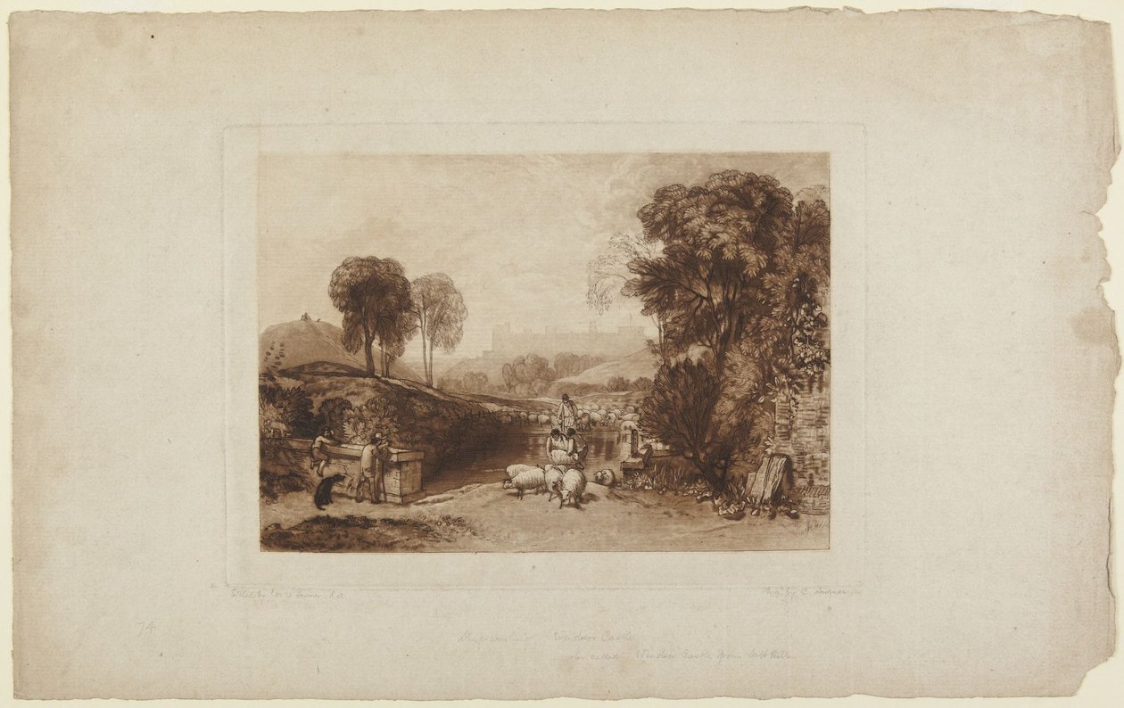 Lampaiden pesu, Windsorin linna (teoksesta Liber Studiorum) tekijältä Joseph Mallord William Turner