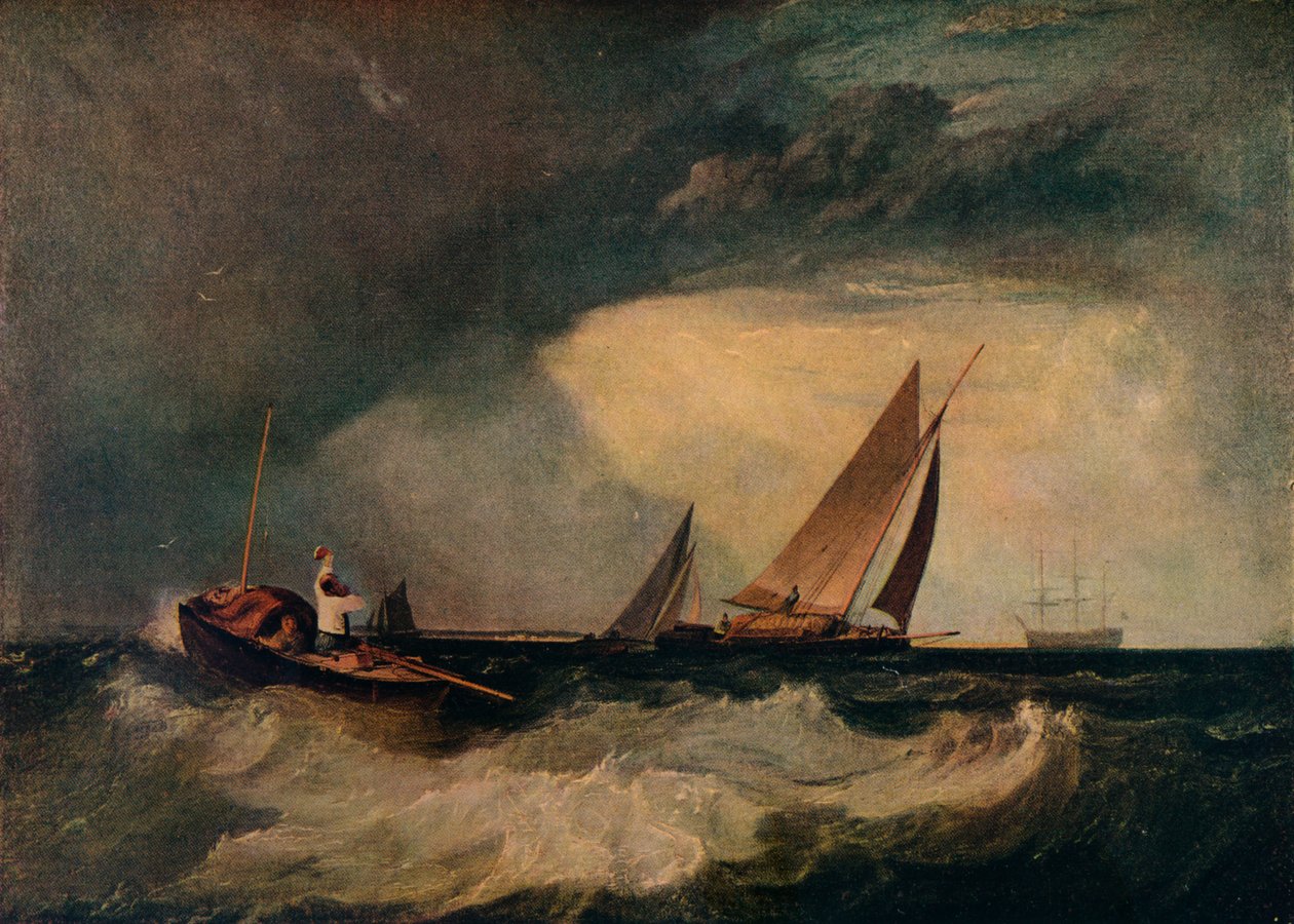 Shoeburyness Fisherman tervehtii Whitstable Hoyta, eli The Pilot Boatia ja The Red Capia, c1809 tekijältä Joseph Mallord William Turner