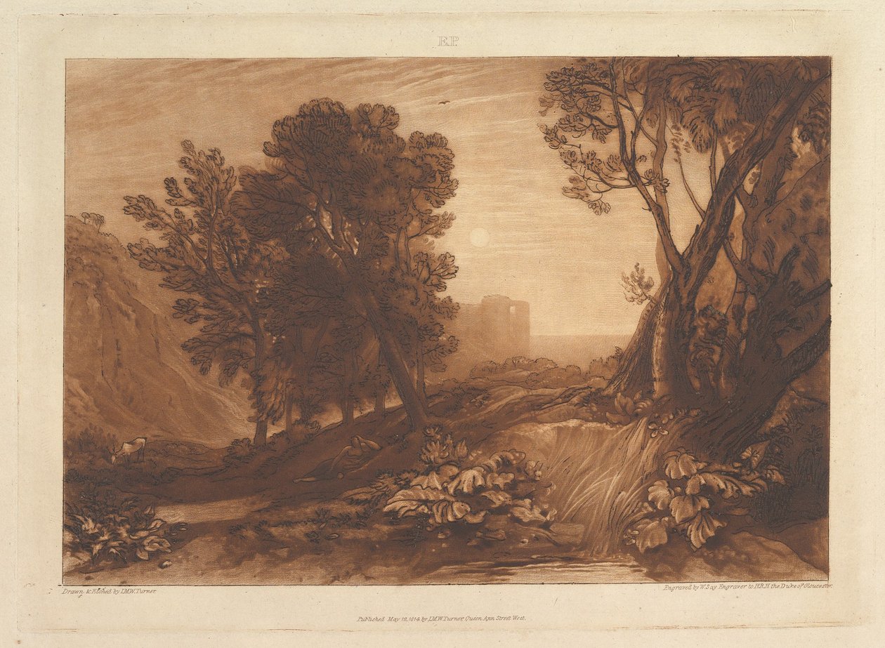 Solitude tai The Reading Magdalen Liber Studiorum, osa XI, levy 53, 12. toukokuuta 1814. tekijältä Joseph Mallord William Turner