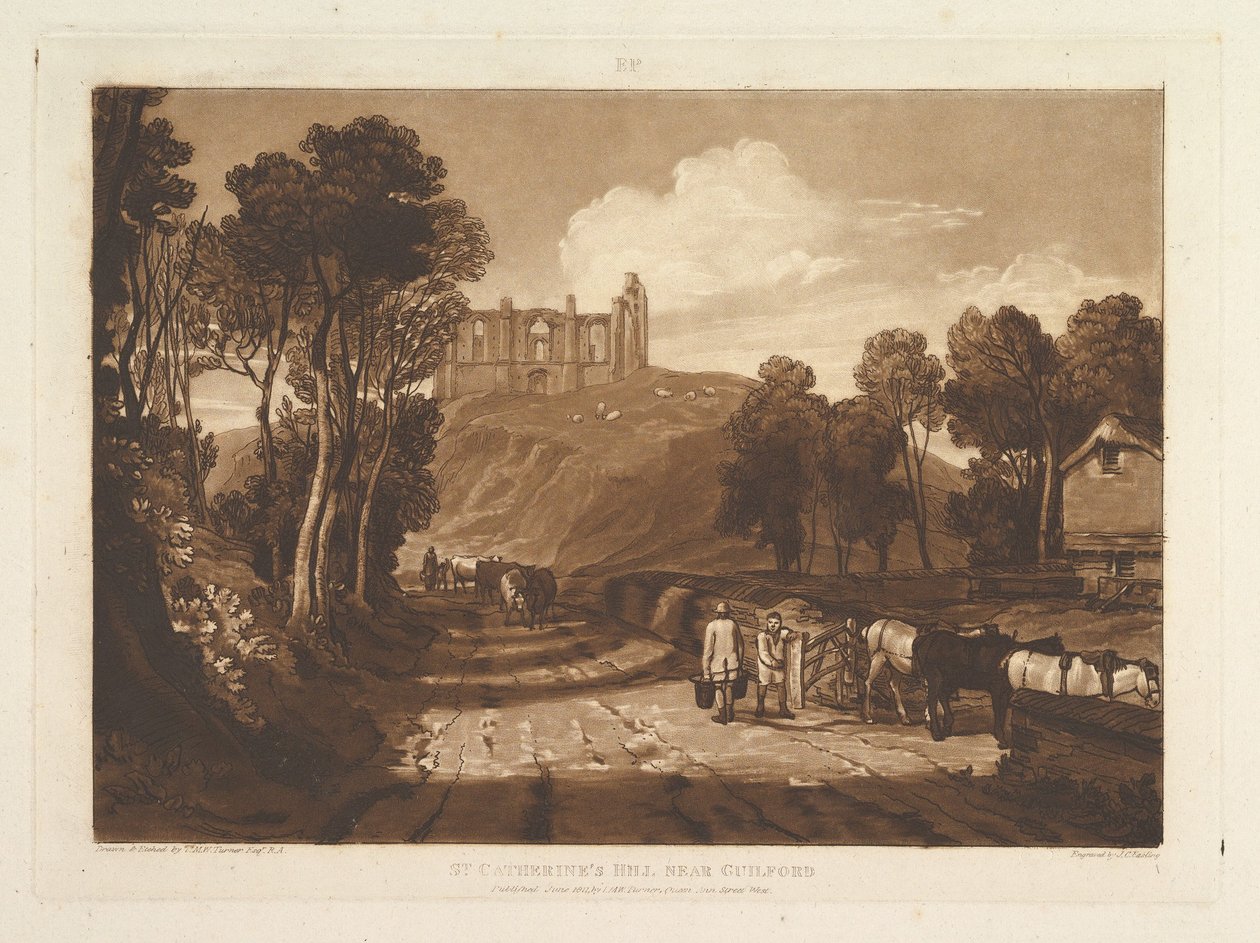 St. Catharines Hill lähellä Guilford Liber Studiorumia, osa VII, levy 33, kesäkuu 1811. tekijältä Joseph Mallord William Turner