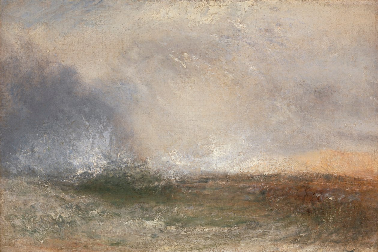 Myrskyinen meri murtumassa rannalla tekijältä Joseph Mallord William Turner