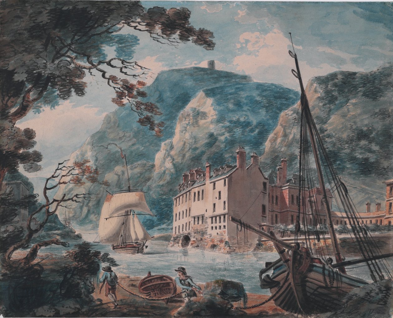 Avon Gorge Bristolissa Old Hot Wells Housen kanssa n. 1792 (grafiitti, akvarelli, kynä ja ruskea muste) tekijältä Joseph Mallord William Turner