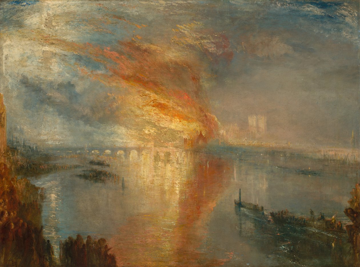 The Burning of the Houses of Lords and Commons, 16. lokakuuta 1834, 1835. tekijältä Joseph Mallord William Turner