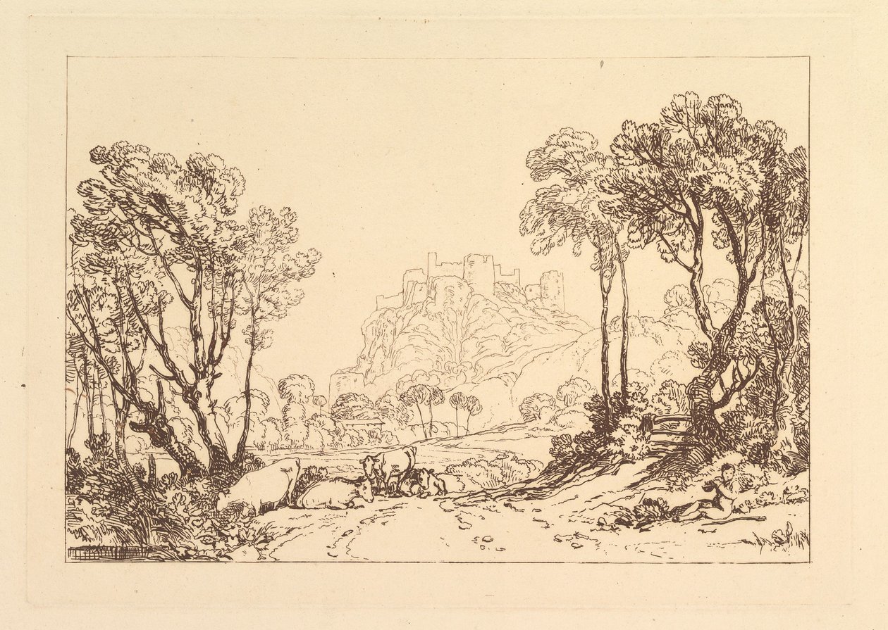Linna Meadows Liber Studiorumin yläpuolella, osa II, levy 8, 1808. tekijältä Joseph Mallord William Turner
