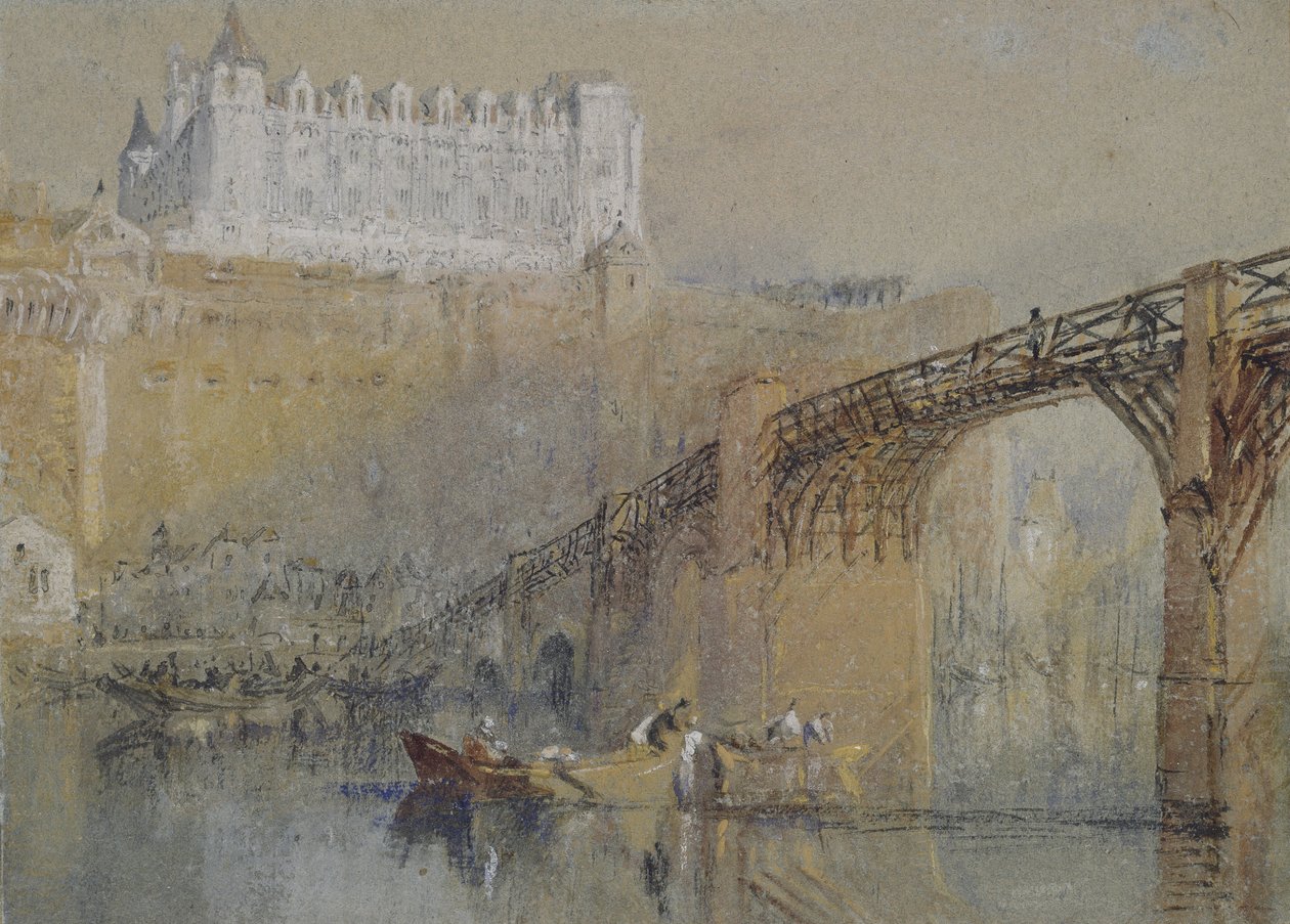 Château of Amboise, n. 1830 (akvarelli vartalovärillä ja kynällä ja mustalla musteella) tekijältä Joseph Mallord William Turner