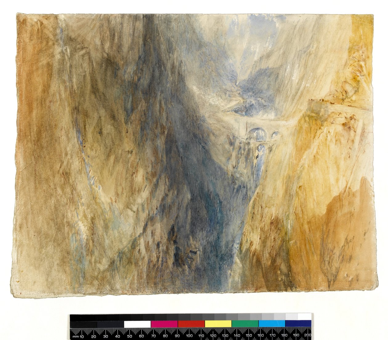 The Devils Bridge, St Gothard (wc ja tussi ja lyijykynä paperille) tekijältä Joseph Mallord William Turner