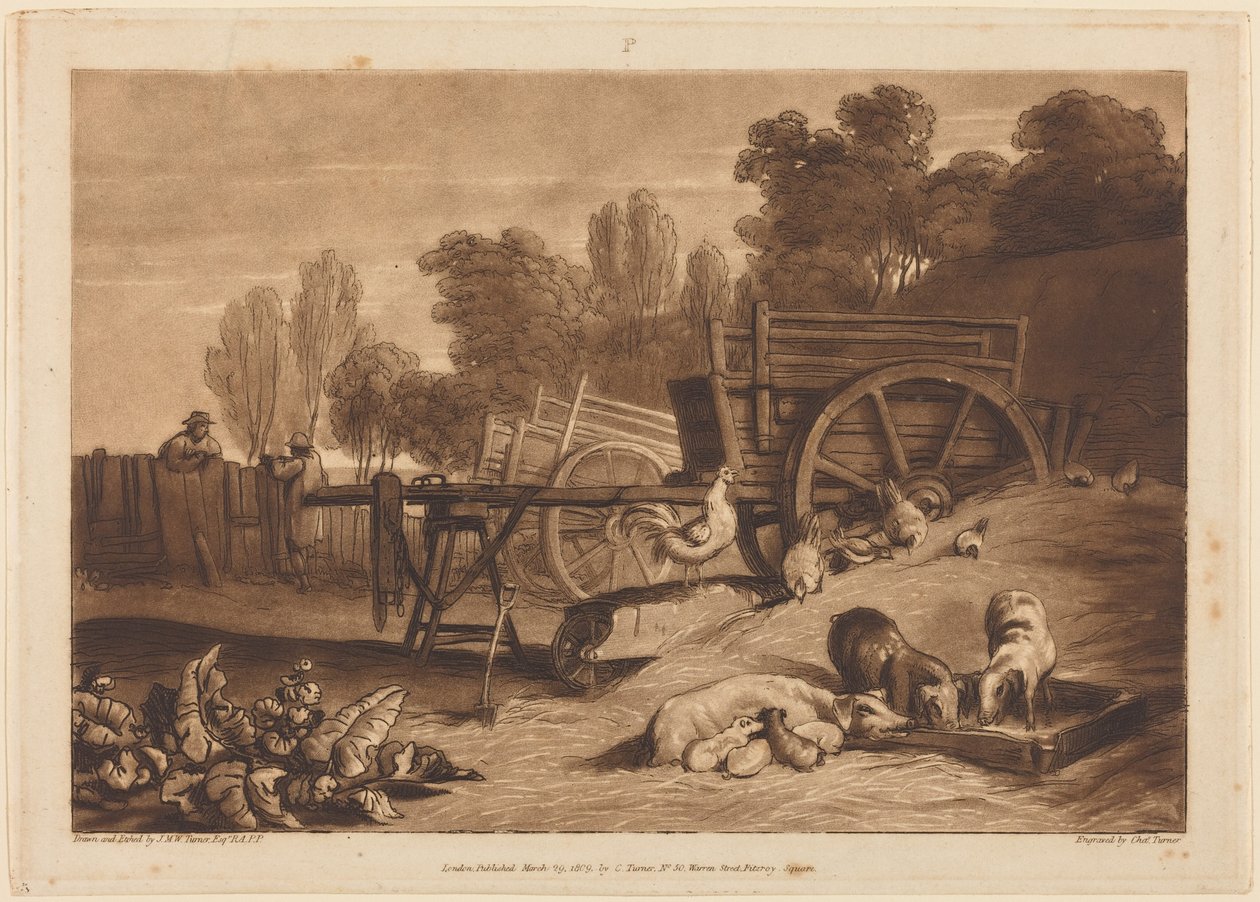 Maatilan piha ja kukko tekijältä Joseph Mallord William Turner