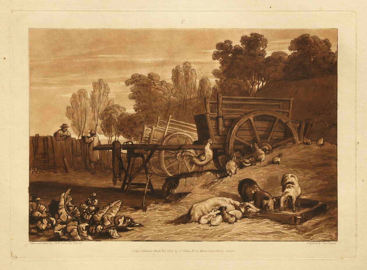 Maatilan piha ja kukko tekijältä Joseph Mallord William Turner