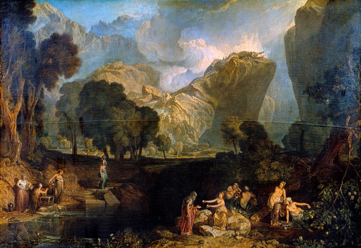 Eripuraisuuden jumalatar valitsemassa riidan omenaa Hesperides-puutarhassa, 1806 tekijältä Joseph Mallord William Turner