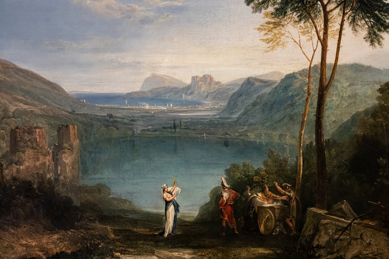 Avernuksen järvi, Aeneas, Cumaean Sybil, yksityiskohta tekijältä Joseph Mallord William Turner