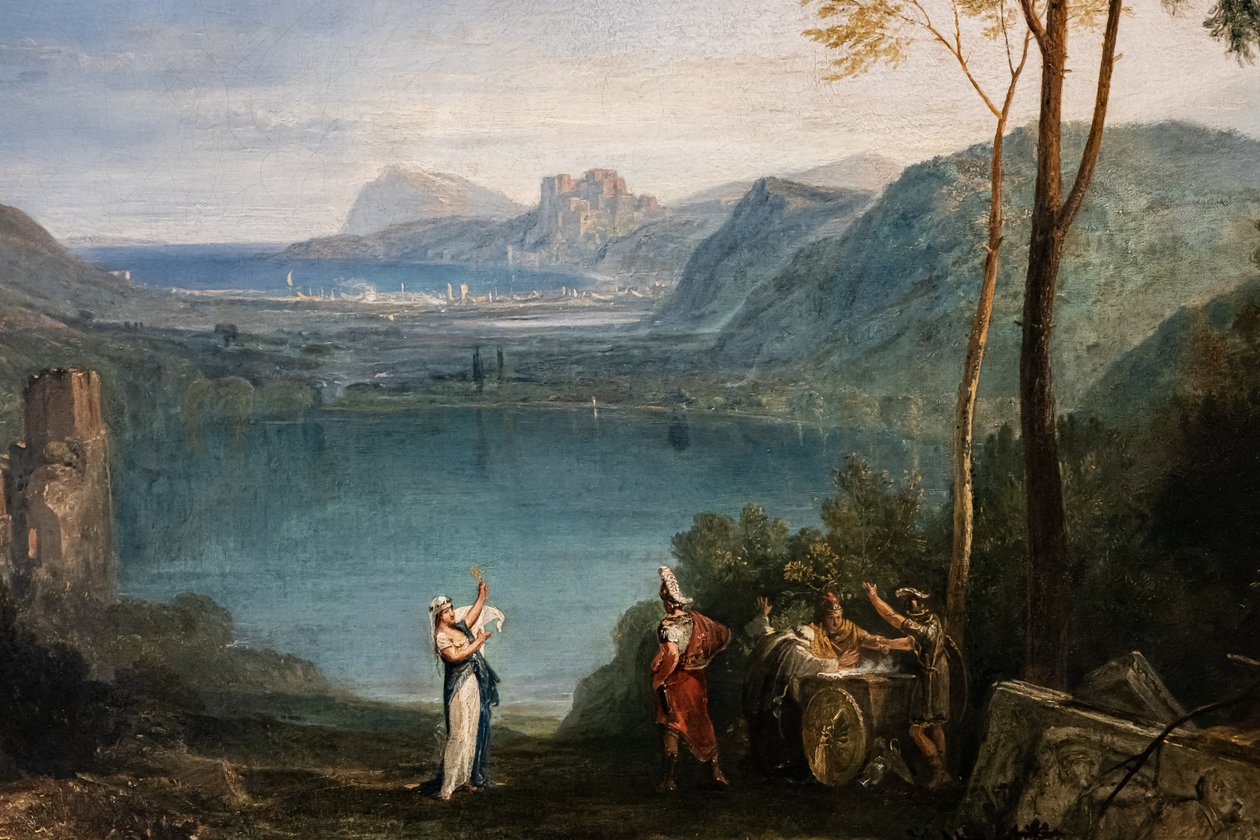 Avernuksen järvi, Aeneas, Cumaean Sybil, yksityiskohta tekijältä Joseph Mallord William Turner