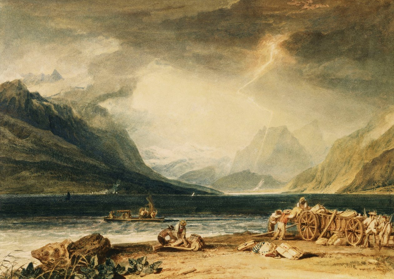 The Lake of Thun, Sveitsi, n. 1802-1010 (akvarelli) tekijältä Joseph Mallord William Turner