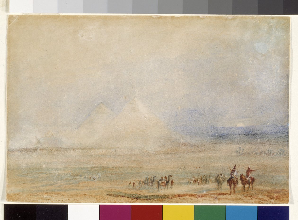 Gizehin pyramidit, noin 1832 (akvarelli valkoiselle paperille). tekijältä Joseph Mallord William Turner