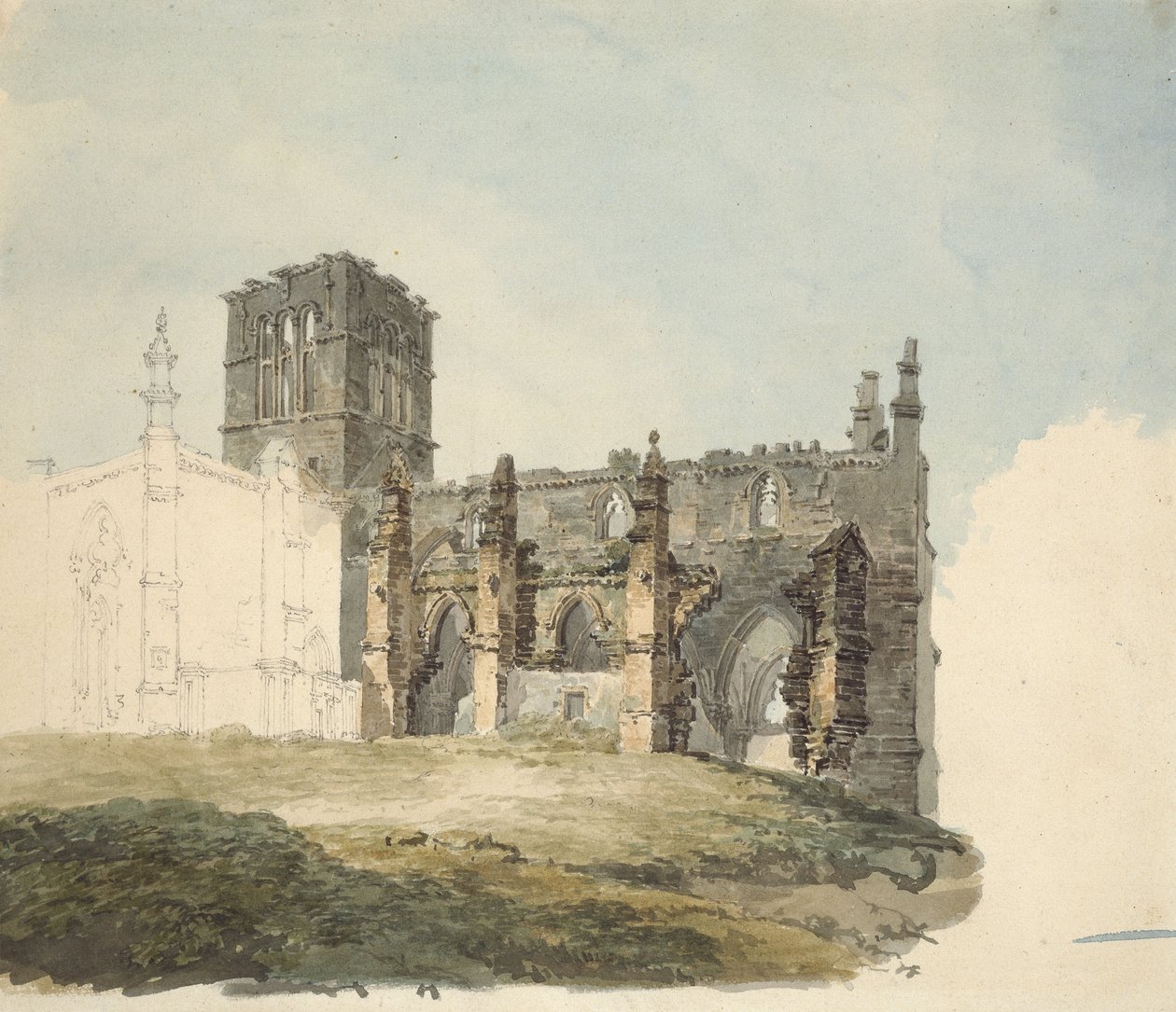 Ruined Abbey Haddingtonissa, n. 1794 (akvarelli grafiitin päällä kudospaperille) tekijältä Joseph Mallord William Turner