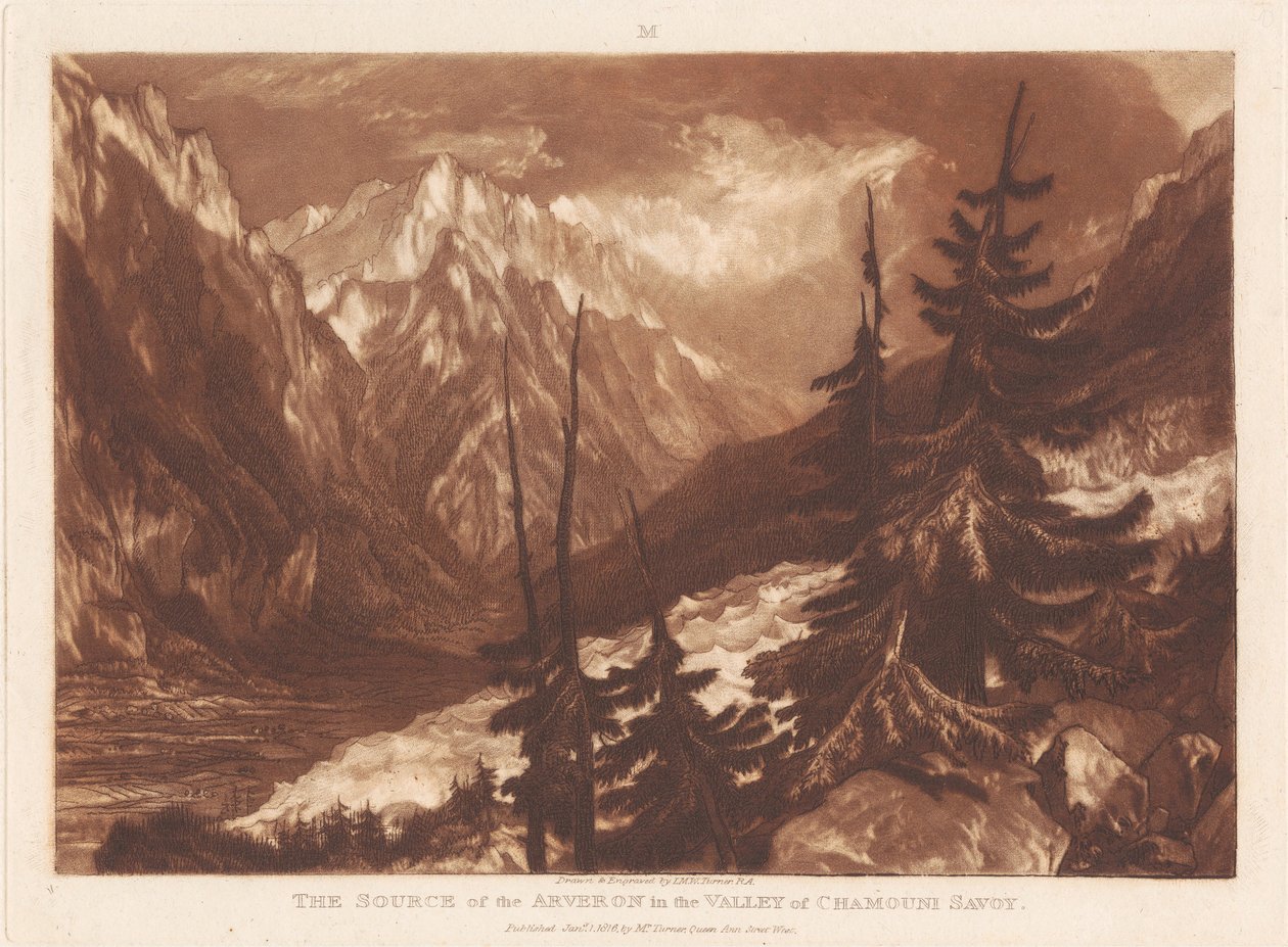 Arveron-joen lähde Chamounin laaksossa, Savoyssa tekijältä Joseph Mallord William Turner