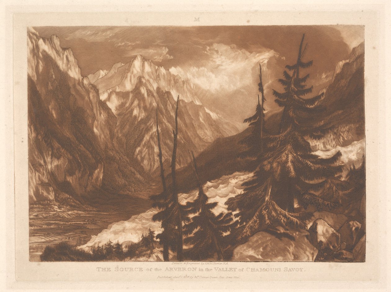 Arveronin lähde Chamounin laaksossa, Savoijissa tekijältä Joseph Mallord William Turner