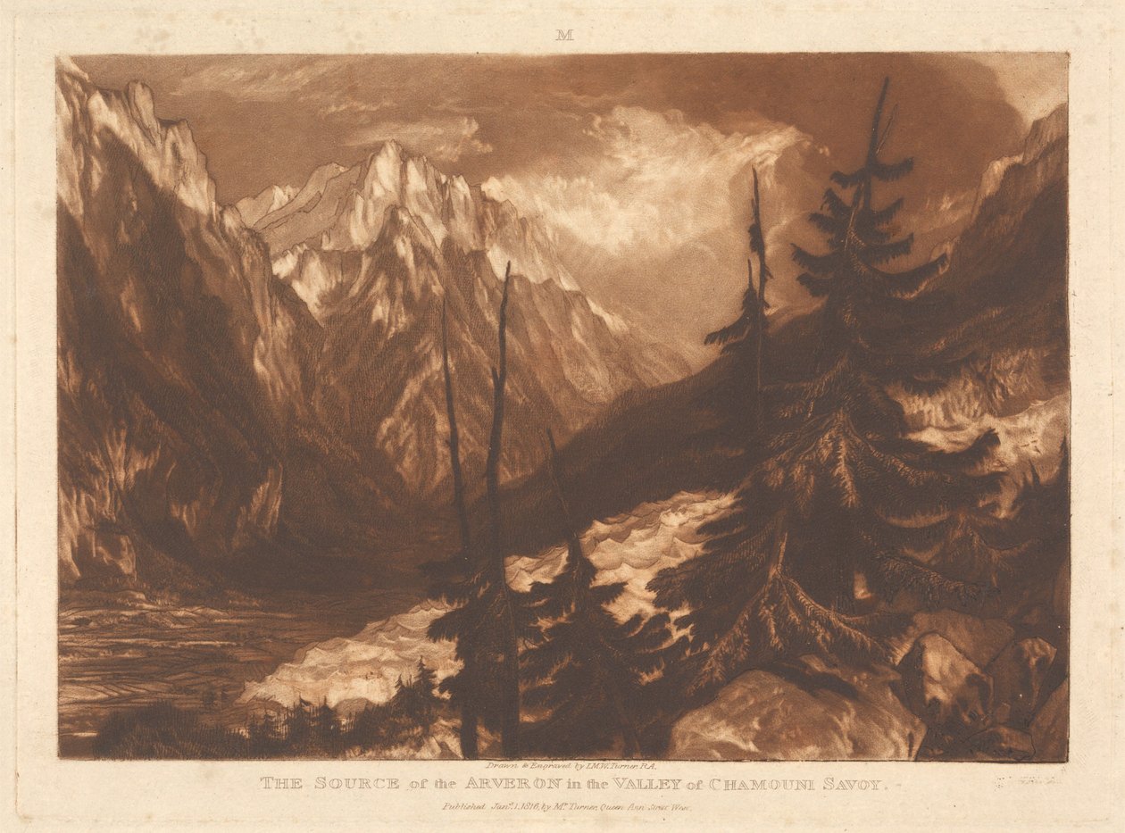 Arveronin lähde Chamounin laaksossa, Savoijissa tekijältä Joseph Mallord William Turner