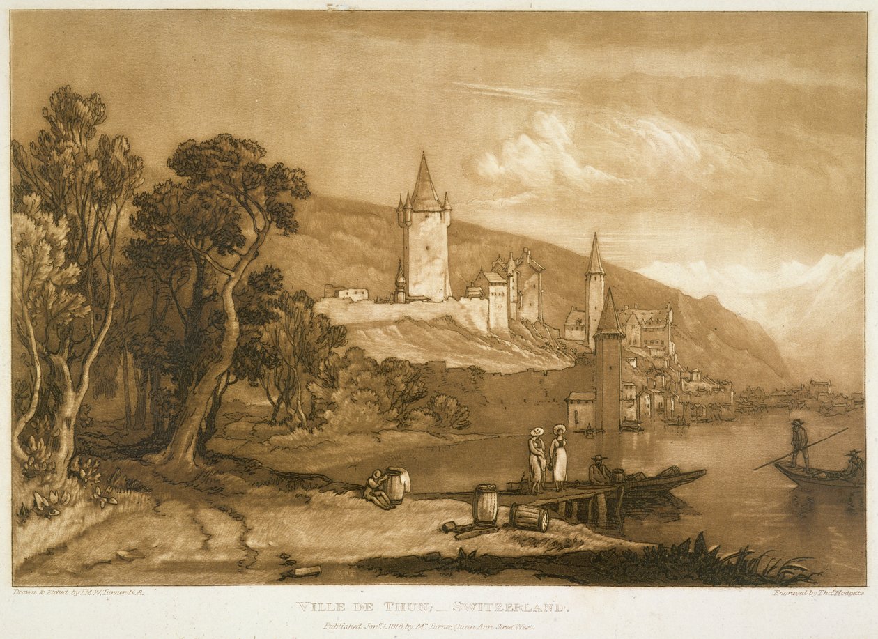Thunin kaupunki Liber Studiorum -teoksesta, kaivertaja Thomas Hodgetts, 1816. tekijältä Joseph Mallord William Turner