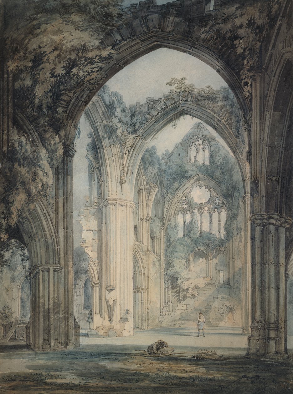 Transept of Tintern Abbey, Monmouthshire, n. 1794 (akvarelli grafiitin päällä, kynä ja musta muste paperille) tekijältä Joseph Mallord William Turner