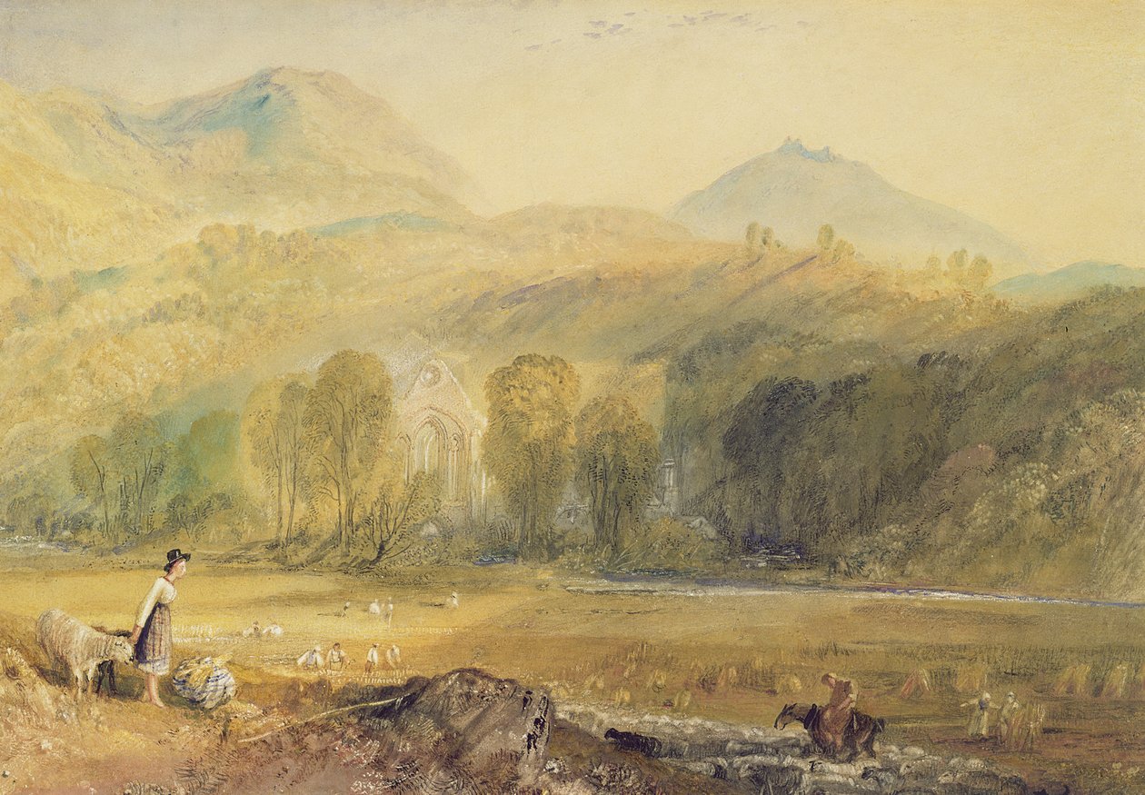 Valle Crucis Abbey, Denbighshire, n. 1826 (akvarelli paperille) tekijältä Joseph Mallord William Turner