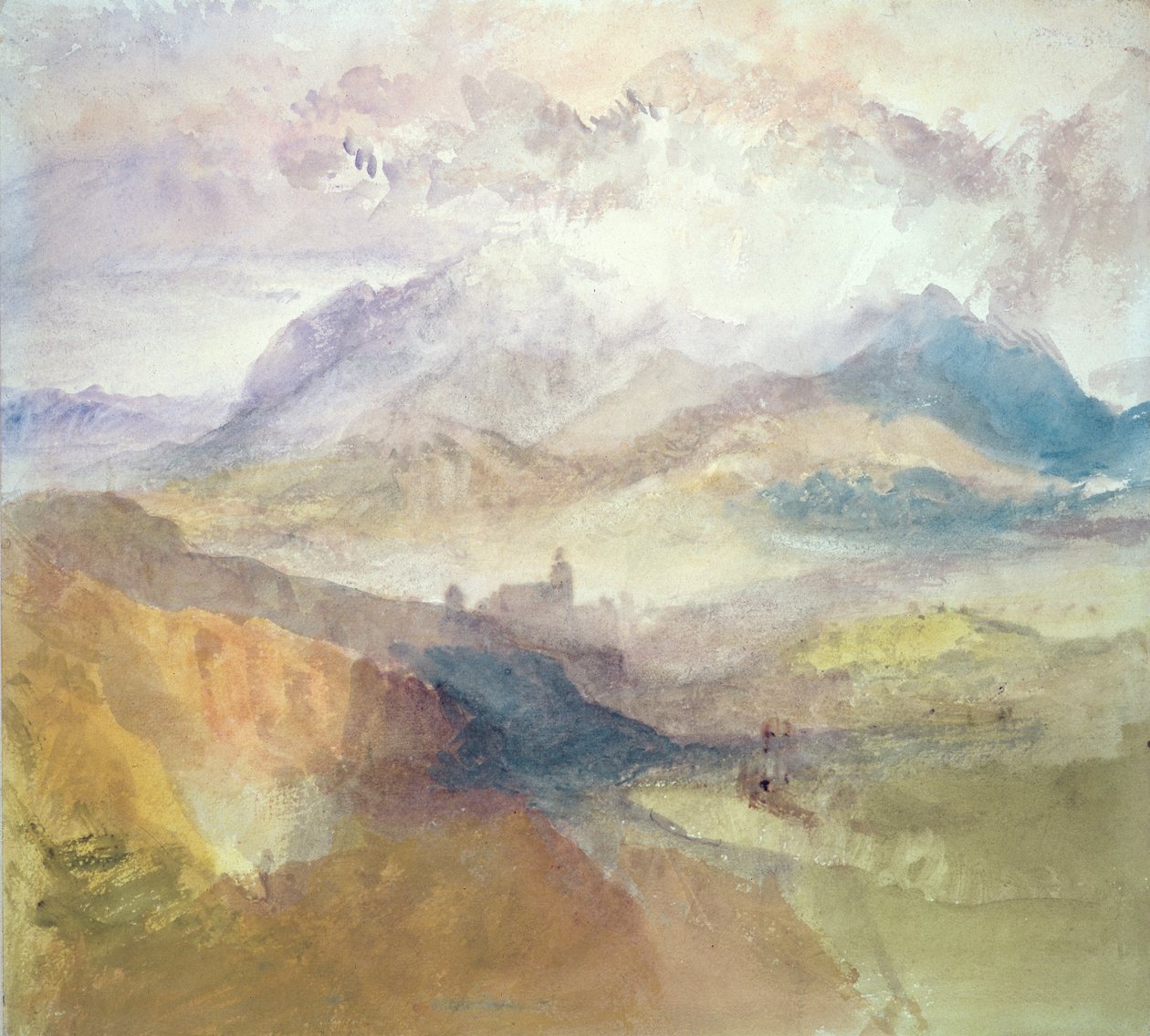 Näkymä alppilaaksoon, mahdollisesti Val d"Aostalle tekijältä Joseph Mallord William Turner