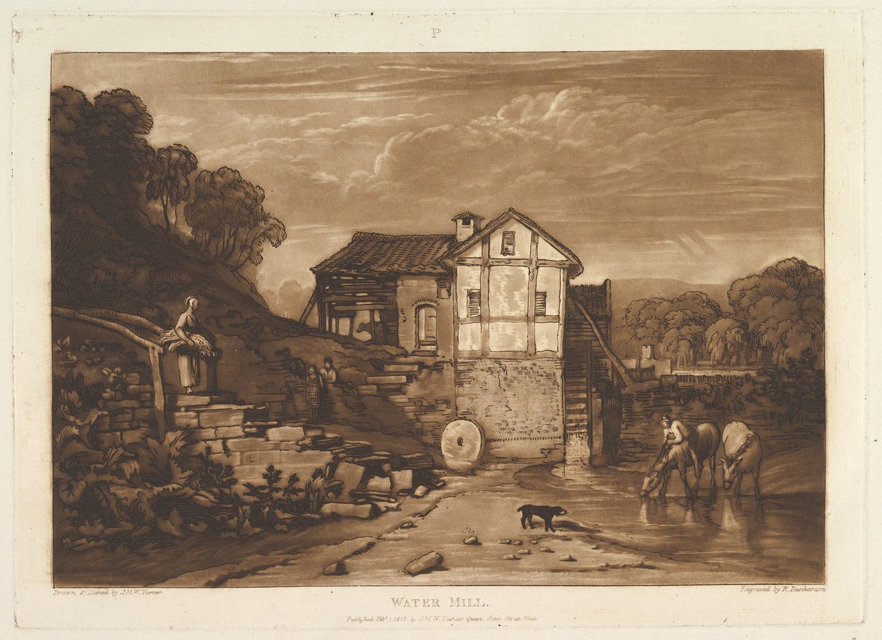 Water Mill Liber Studiorum, osa VIII, levy 37, 1. helmikuuta 1812. tekijältä Joseph Mallord William Turner