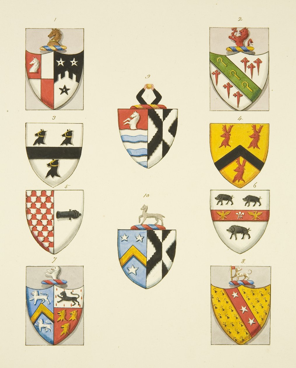 Vaakunat St Thomasin kirkon monumenteista (akvarelli paperille) tekijältä Joseph Manning