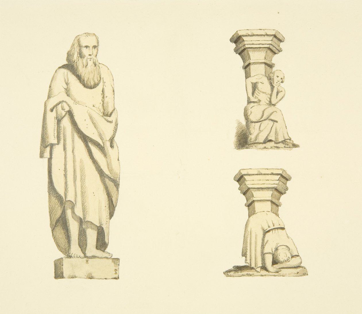 Figuuri ja kaksi ristikkoa Tower of St Mary Redcliffen syvennyksissä (akvarelli paperille) tekijältä Joseph Manning