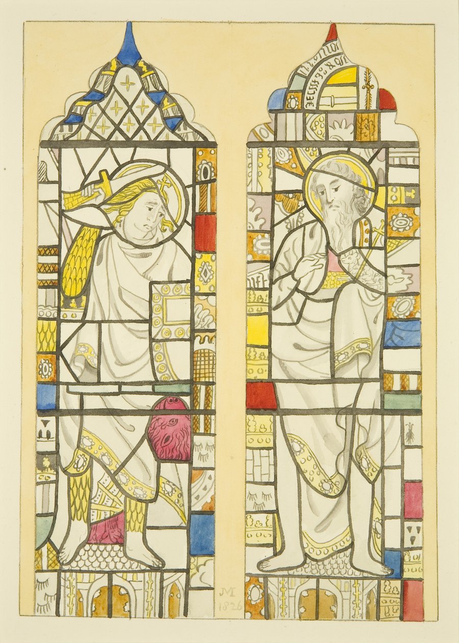 Lasimaalaus pohjoisikkunassa, St Mary Redcliffen pohjoinen risteys (akvarelli paperille) tekijältä Joseph Manning