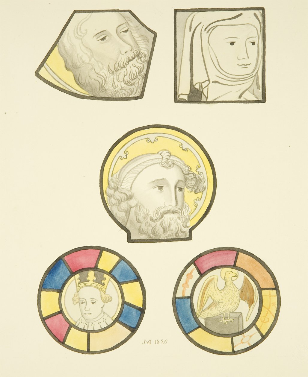 Lasimaalaus St Mary Redcliffe -laivan pohjoisikkunassa (akvarelli paperille) tekijältä Joseph Manning