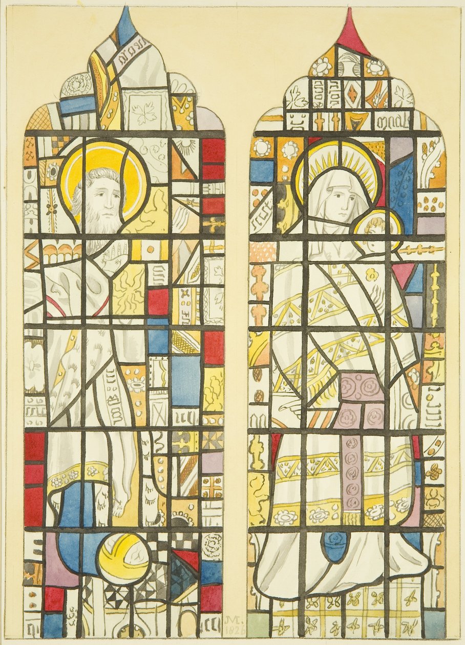 Lasimaalaus eteläikkunassa St Mary Redcliffen eteläristeyksessä (akvarelli paperille) tekijältä Joseph Manning