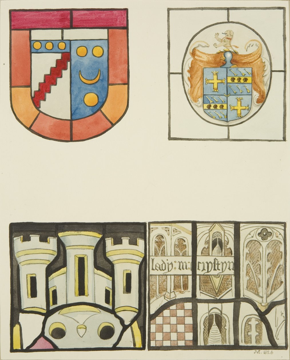 Lasimaalaus Weaversin kappelin ikkunassa Temple Churchissa (akvarelli paperille) tekijältä Joseph Manning