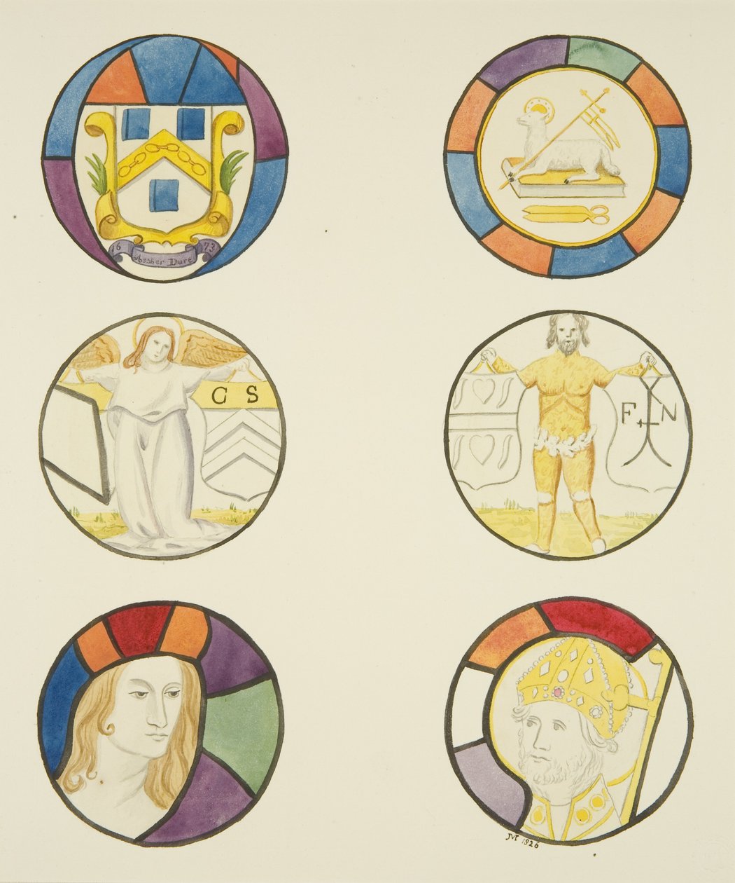 Lasimaalaus Weaversin kappelin ikkunassa Temple Churchissa (akvarelli paperille) tekijältä Joseph Manning