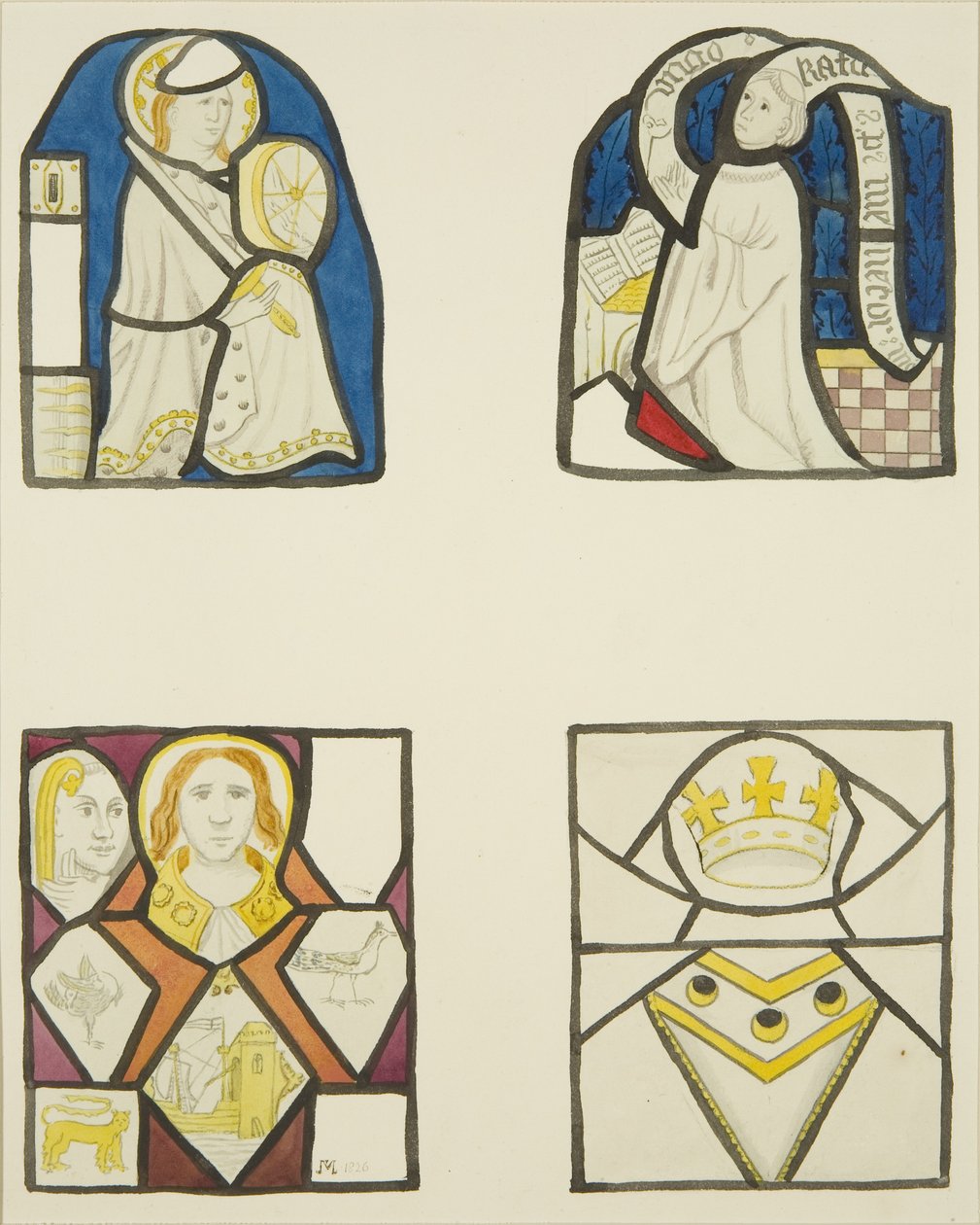 Lasimaalaus Weaversin kappelin ikkunassa Temple Churchissa (akvarelli paperille) tekijältä Joseph Manning
