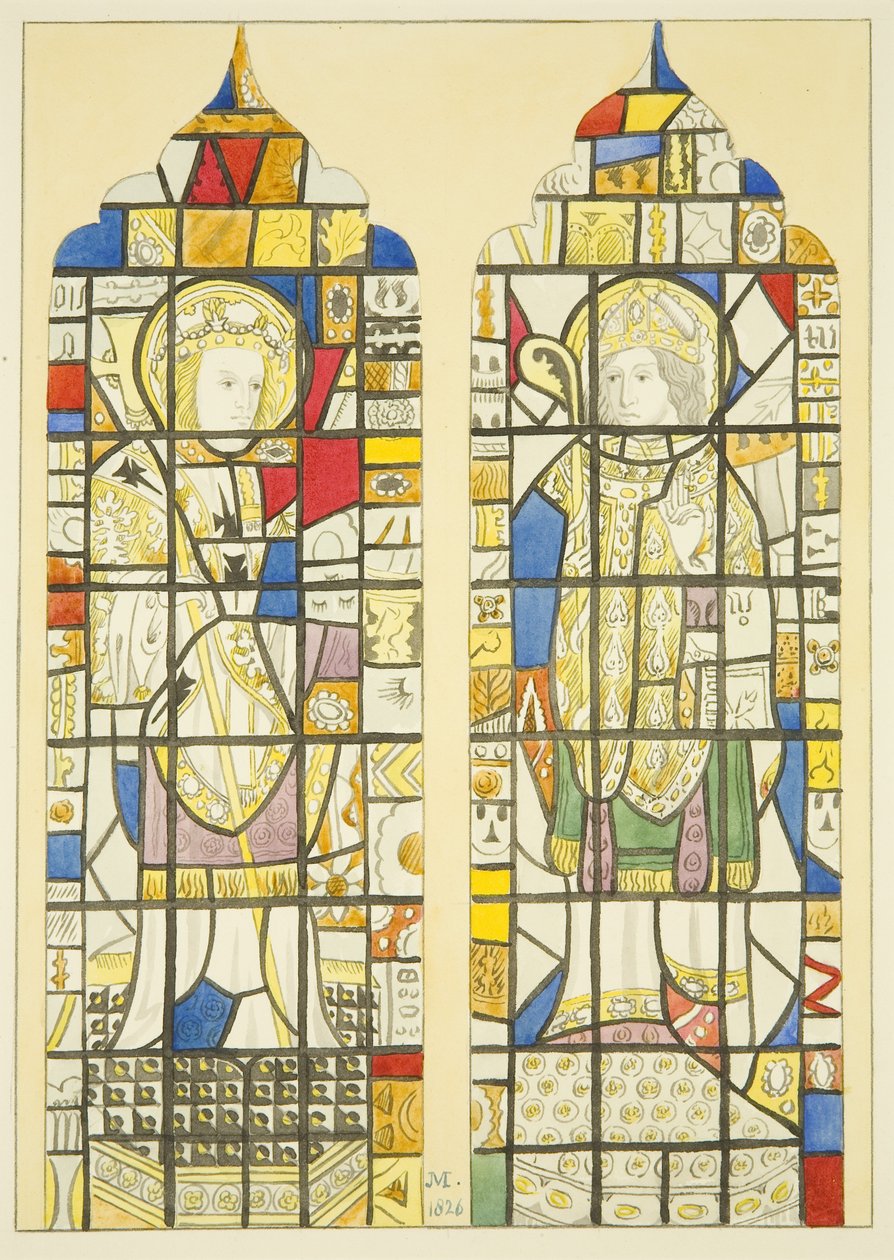 Lasimaalaus ikkunassa Canyngesin muistomerkin päällä St Mary Redcliffessä (akvarelli paperille) tekijältä Joseph Manning