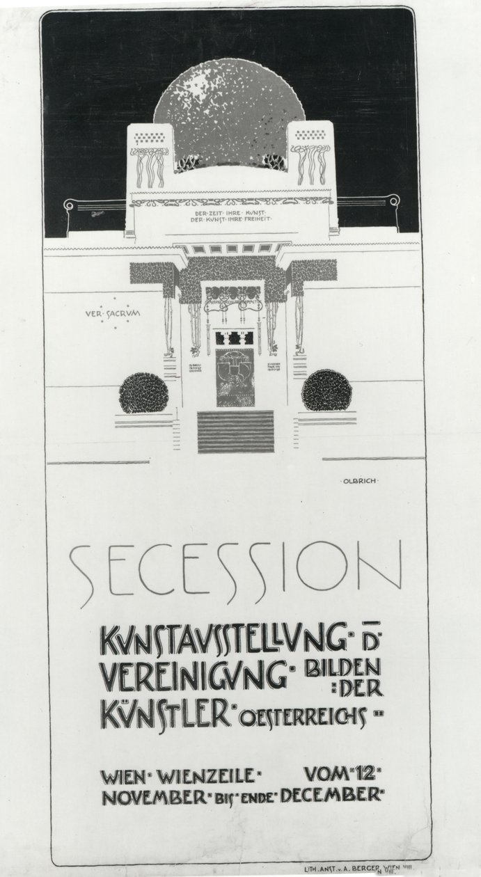 Mainosjuliste Itävallan taiteilijoiden Secession-näyttely, 1898 (värillinen litho) tekijältä Joseph Maria Olbrich