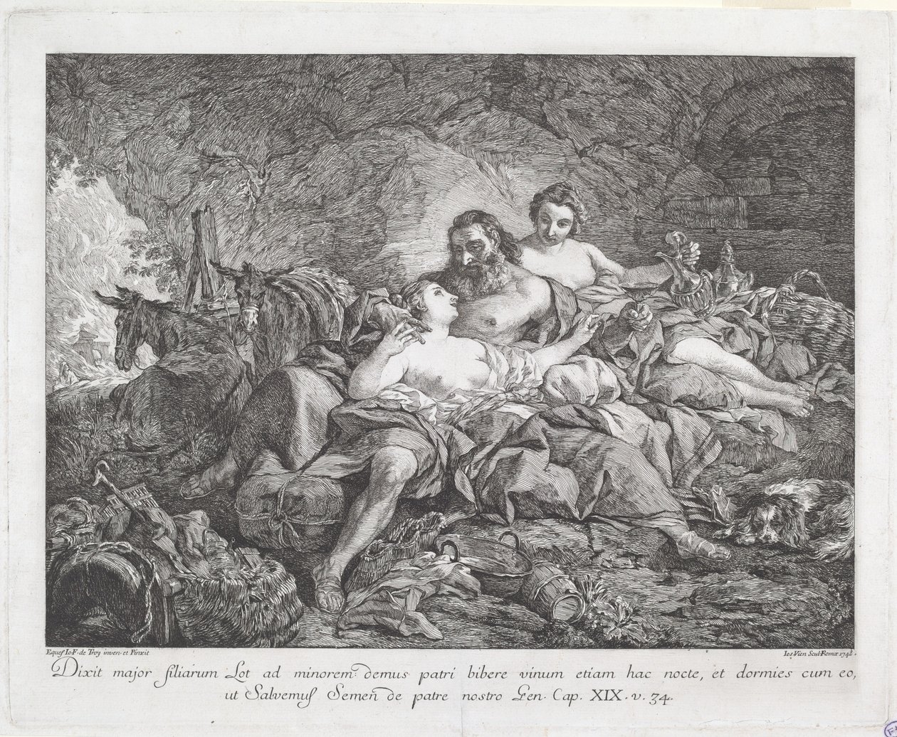 Loot ja hänen tyttärensä tekijältä Joseph Marie Vien after Jean François de Troy