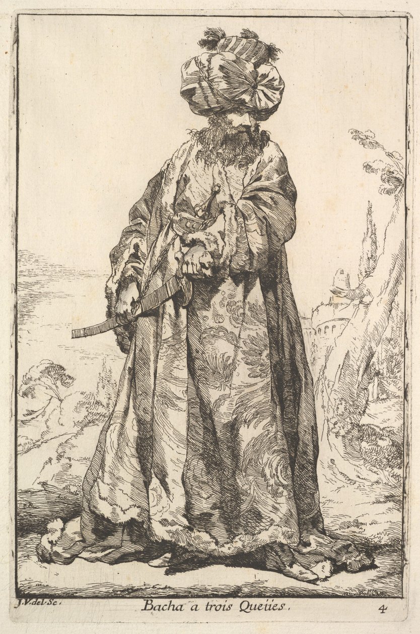 Pasha tarttuu miekkaan lantioonsa molemmin käsin, sarjasta Sultanin karavaani..., 1748. tekijältä Joseph Marie Vien the Elder