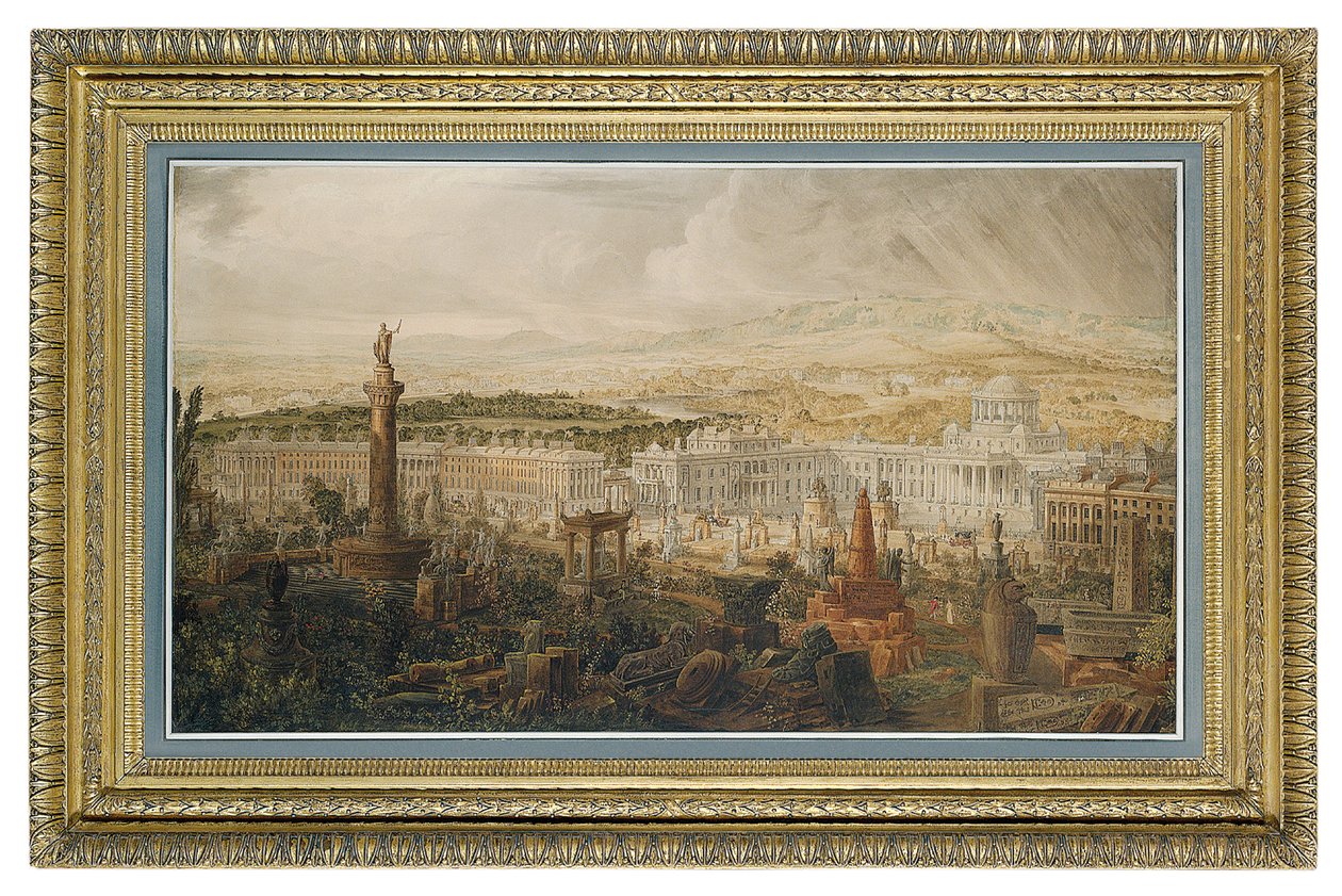 Suunnittelu Waterloon palatsille, Wellingtonin herttuan kaupungin asuinpaikalle, n. 1816 tekijältä Joseph Michael Gandy