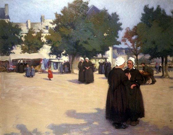 The Village Square, Bretagne (öljy kankaalle) tekijältä Joseph Milner Kite