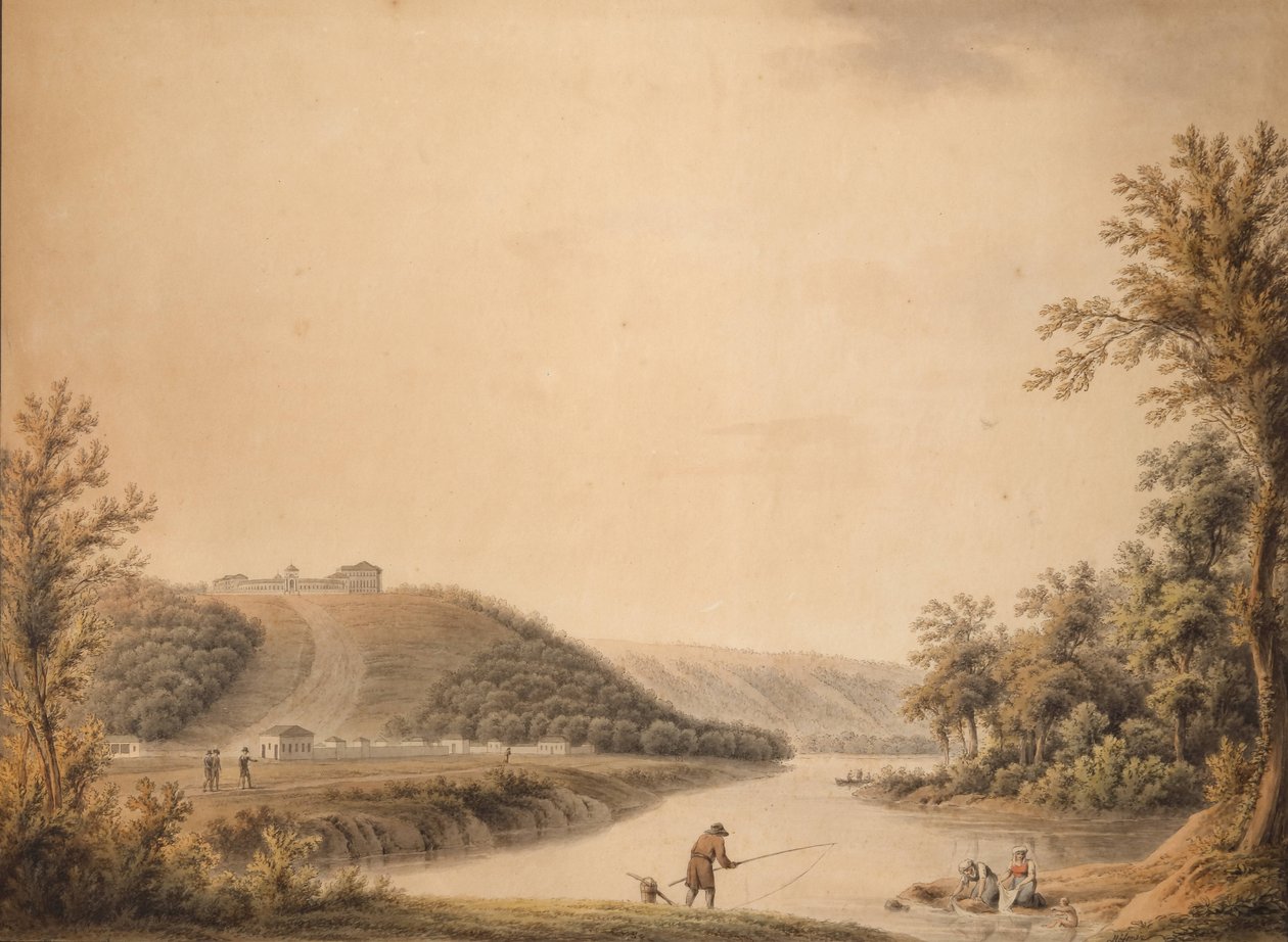 Näkymä Kurakinin kartanon Nadezhdinon palatsille, 1800-luku. tekijältä Joseph Moessmer