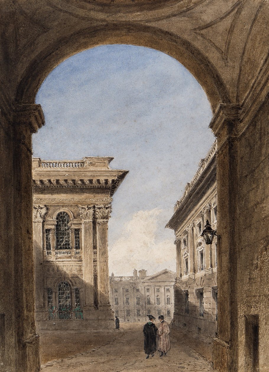 Canterbury Gate ja Christ Church Quad, Oxford, 1833 (wc paperille) tekijältä Joseph Murray Ince