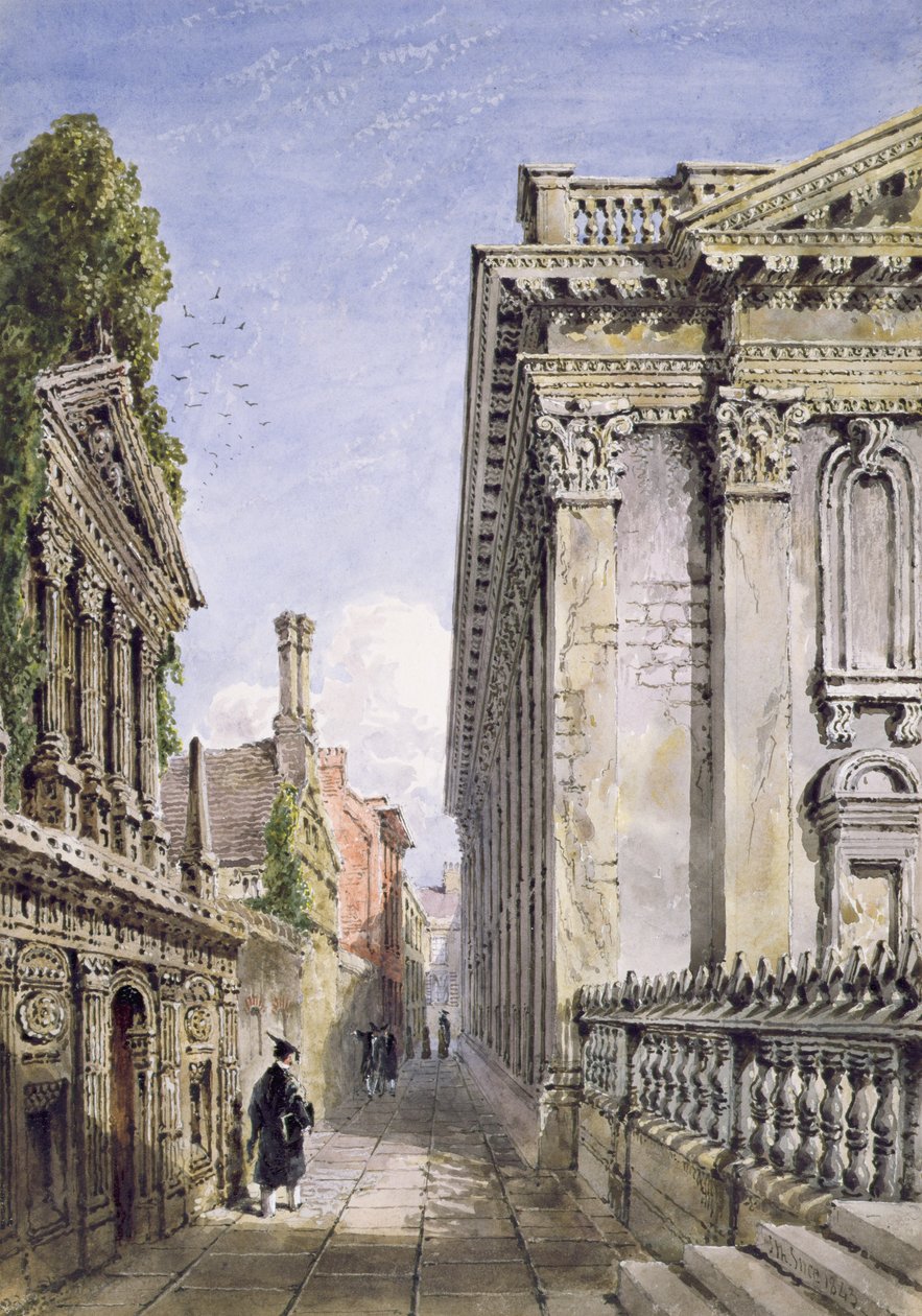 Senate House Passage, Cambridge, 1843 (wc ja vartaloväri arabikumilla) tekijältä Joseph Murray Ince