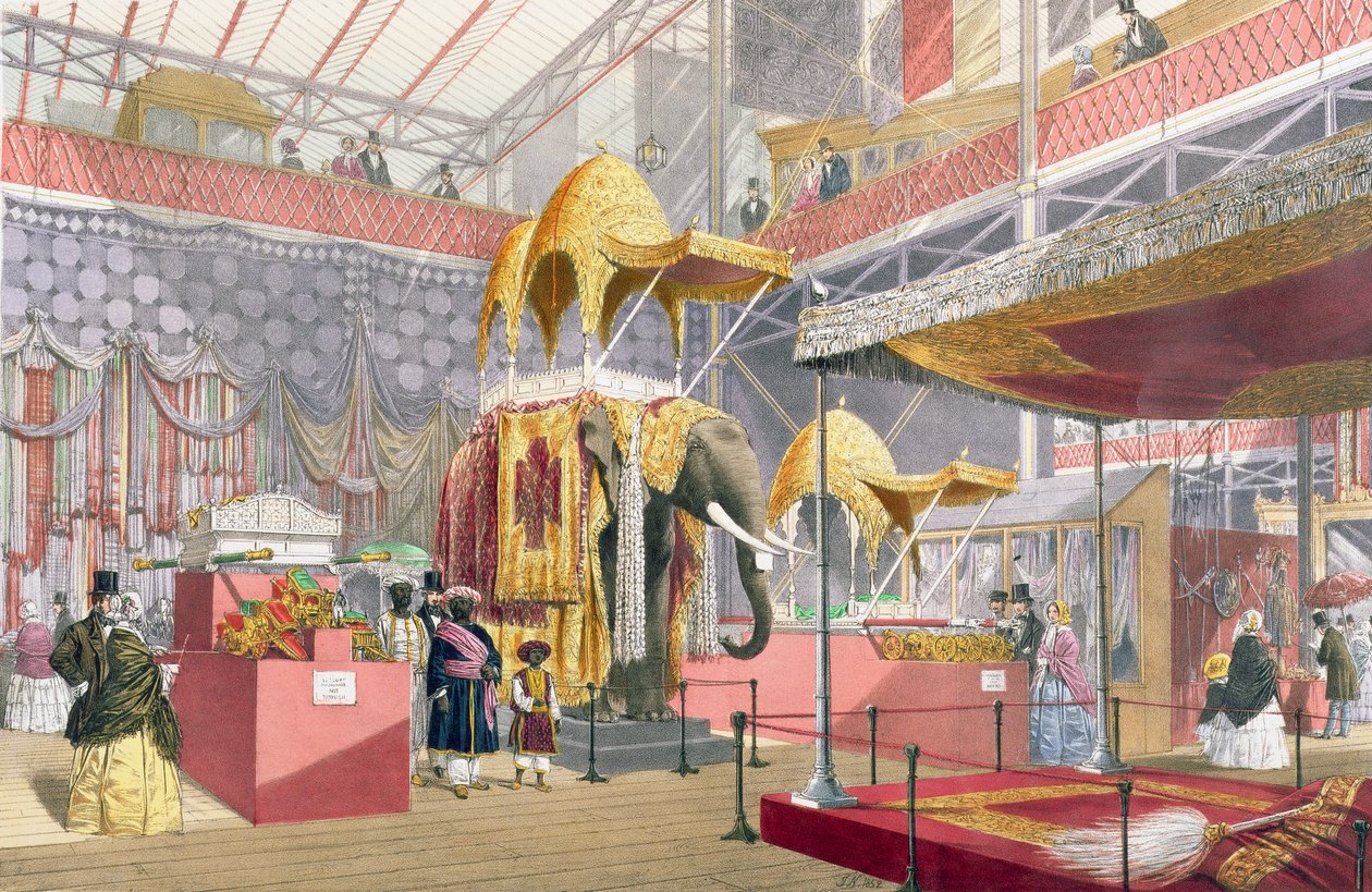 Crystal Palace, Indian Court, pubi. kirjoittanut Dickinson Bros. (värillinen litho) tekijältä Joseph Nash