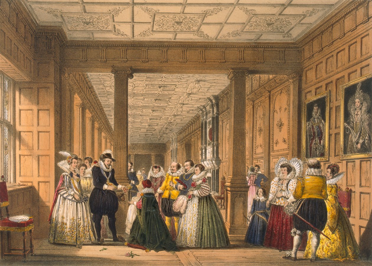Galleria Hatfield Housessa, Hertfordshire, pubi. 1838. tekijältä Joseph Nash