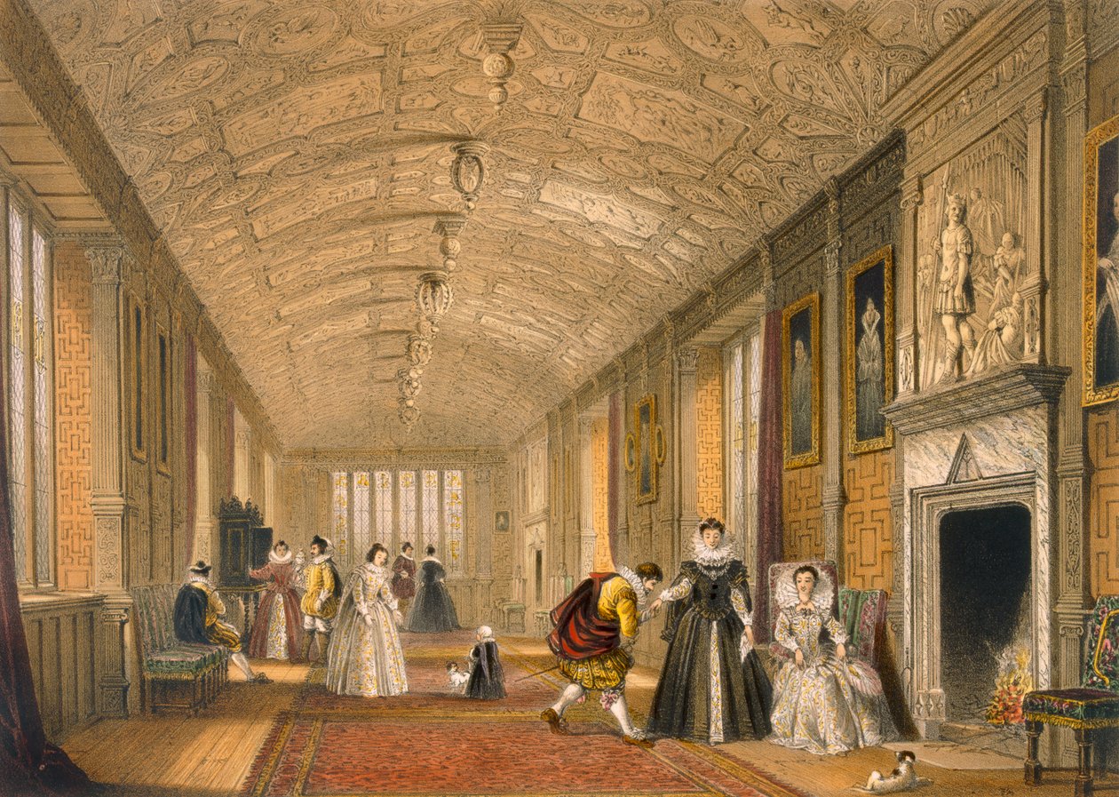 Long Gallery Lanhydrockissa, Cornwallissa, 1600. tekijältä Joseph Nash