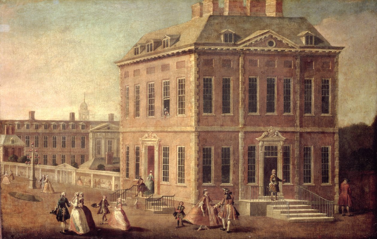 Näkymä Ranelagh House and Gardensille ja Chelsea Hospital -sairaalalle, jossa etualalla kävelevät hahmot tekijältä Joseph Nickolls