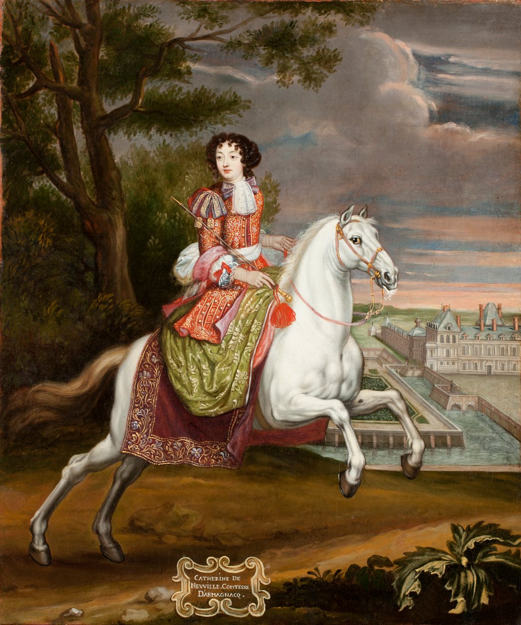 Ratsastusmuotokuva Catherine de Neufville de Villeroysta, Armagnacin kreivitärestä 1639-1707, 1670-luku. tekijältä Joseph Parrocel